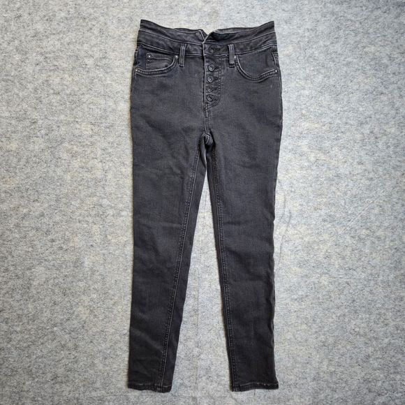 We The Free People Jeans Exposed Button Fly High Rise Black Wash 26 - Picture 5 of 8